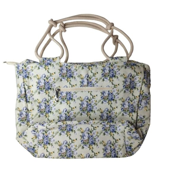 Canvas Bag Rope Handle Large 18 Inch Wide Floral Beach Farm Country Style - Picture 1 of 10